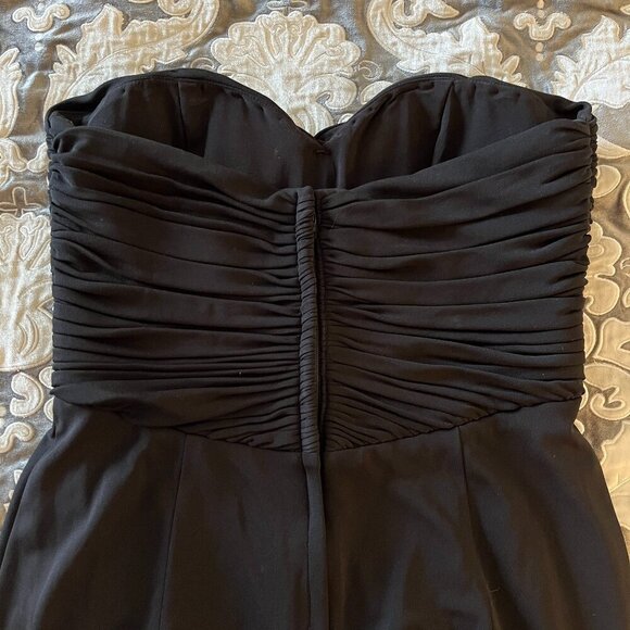 Vicky Tiel Black Strapless Long Gown with Elegant Ruching and Front Slit - Picture 12 of 16